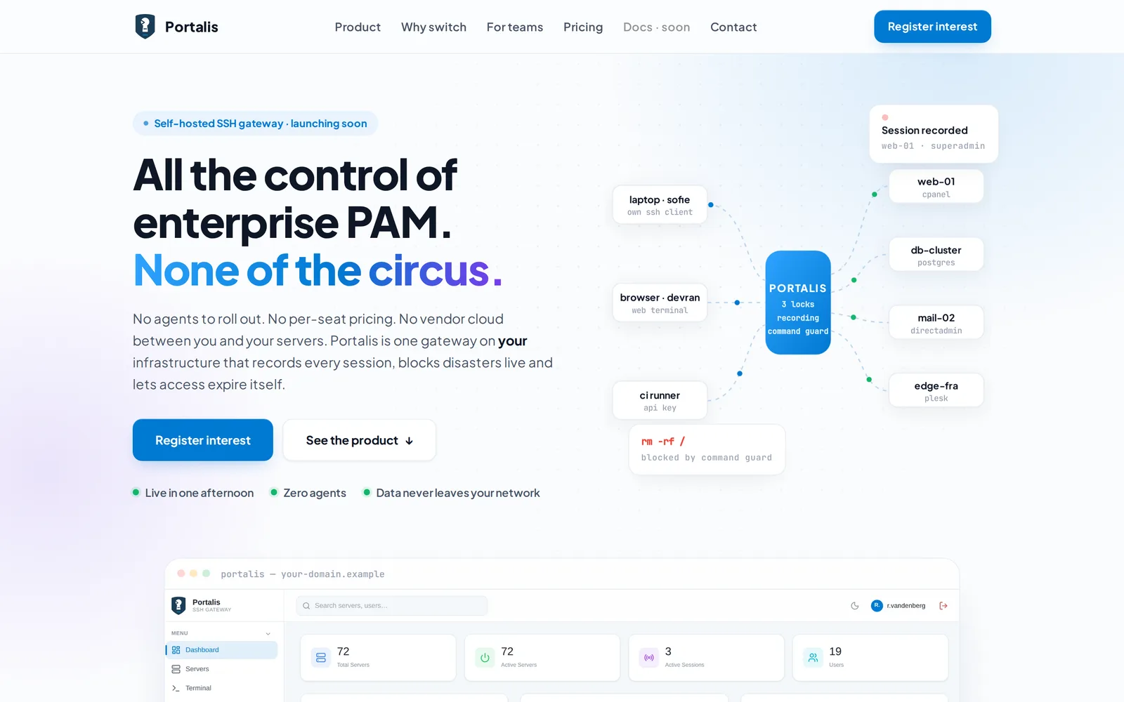 Portalis — self-hosted SSH gateway product site